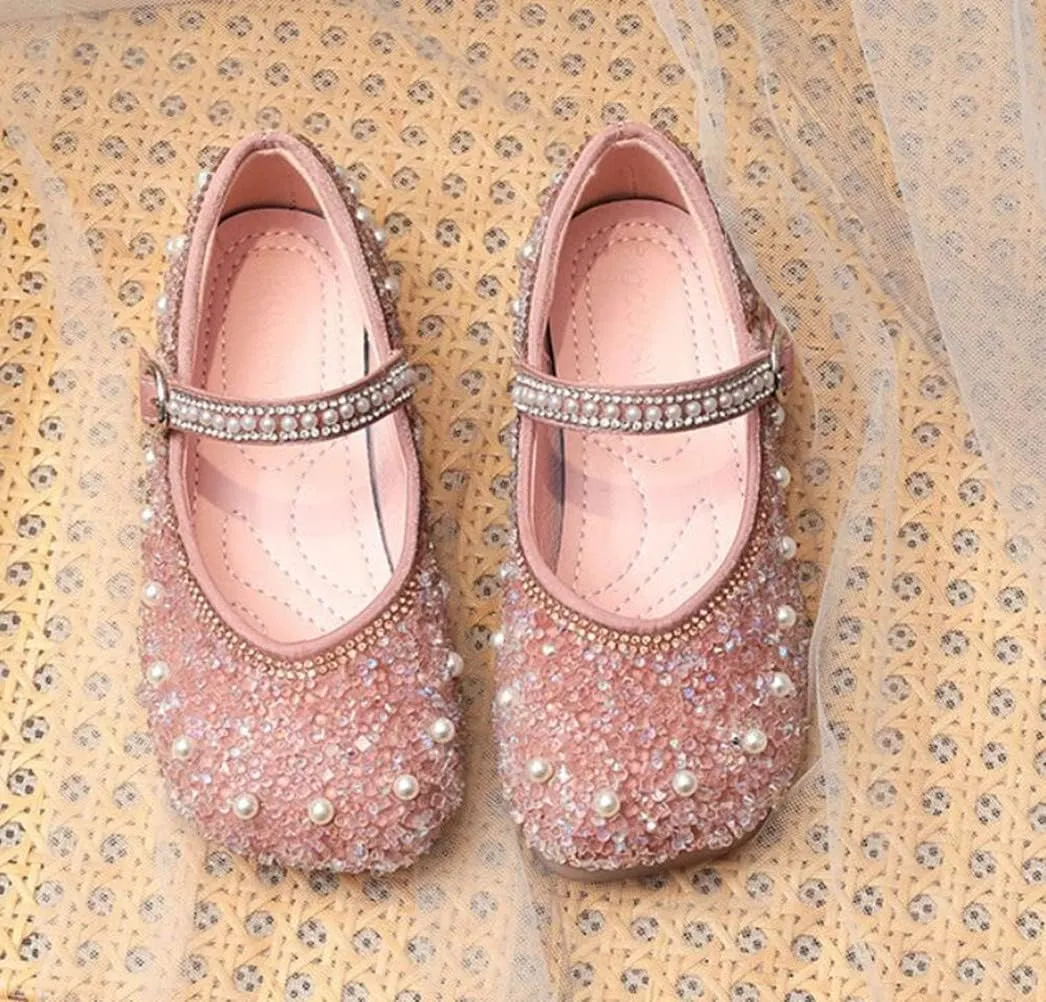Girls Mary Jane Rhinestone Pearl Princess Ballet Flats Toddler