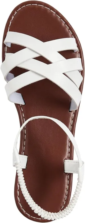 GORGLITTER Women's Dressy Elastic Ankle Gladiator Sandals Summer Cute Open Toe Slip on Cross Strappy Flat Sandals