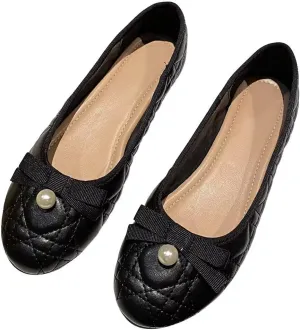 Hee grand Flats for Women Cute Bowknot Round Toe Dress Shoes Soft PU Leather Slip On Ballet Flats Lightweight Walking Shoes