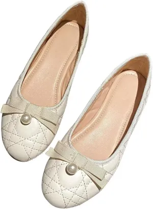 Hee grand Flats for Women Cute Bowknot Round Toe Dress Shoes Soft PU Leather Slip On Ballet Flats Lightweight Walking Shoes