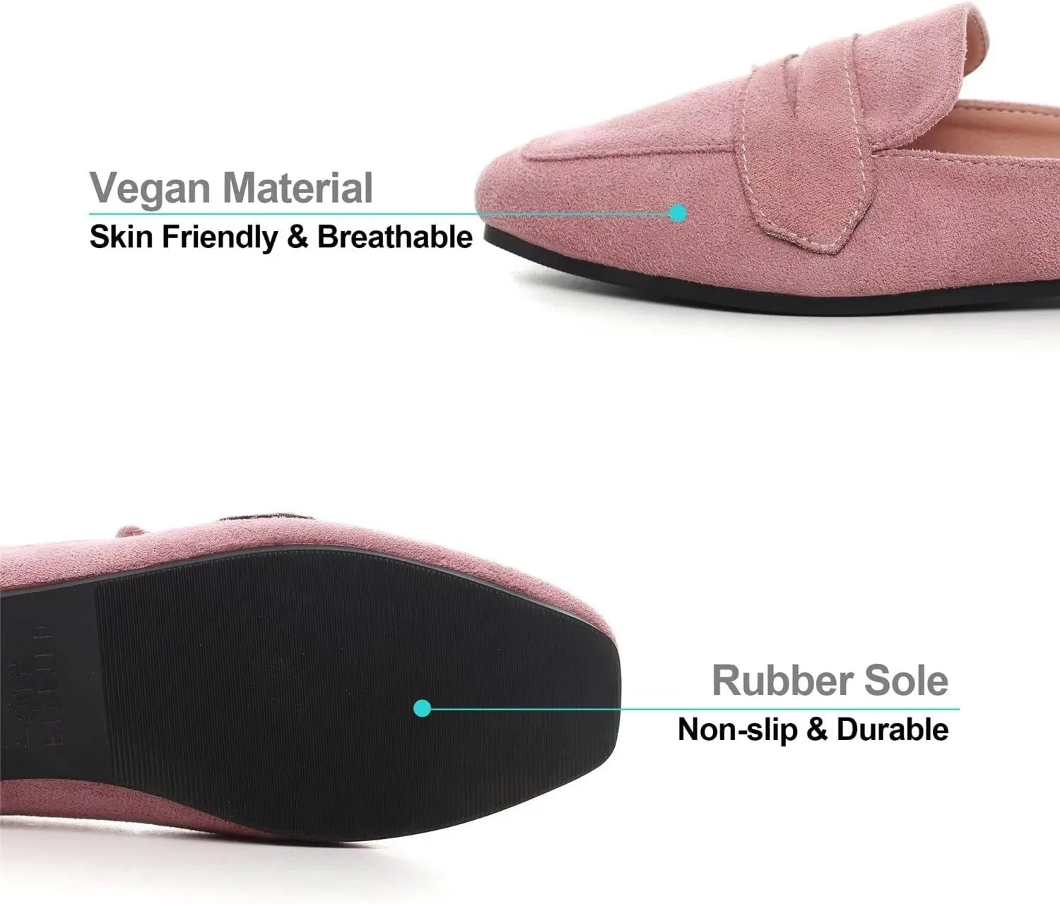 Hee grand Mules for Women Flats Square Toe Slip on Flat Slides Comfortable Suede Women Slippers Backless Loafer Shoes