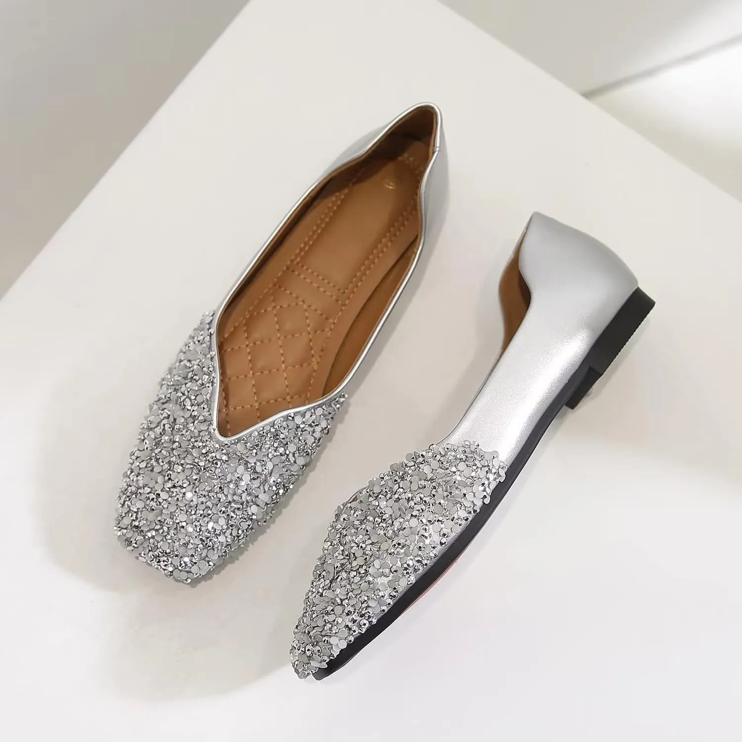 Hee grand Women Square Toe Crystals Shoes Glittering Rhinestone Wedding Dress Shoes Fashion Bridesmaid Shoes