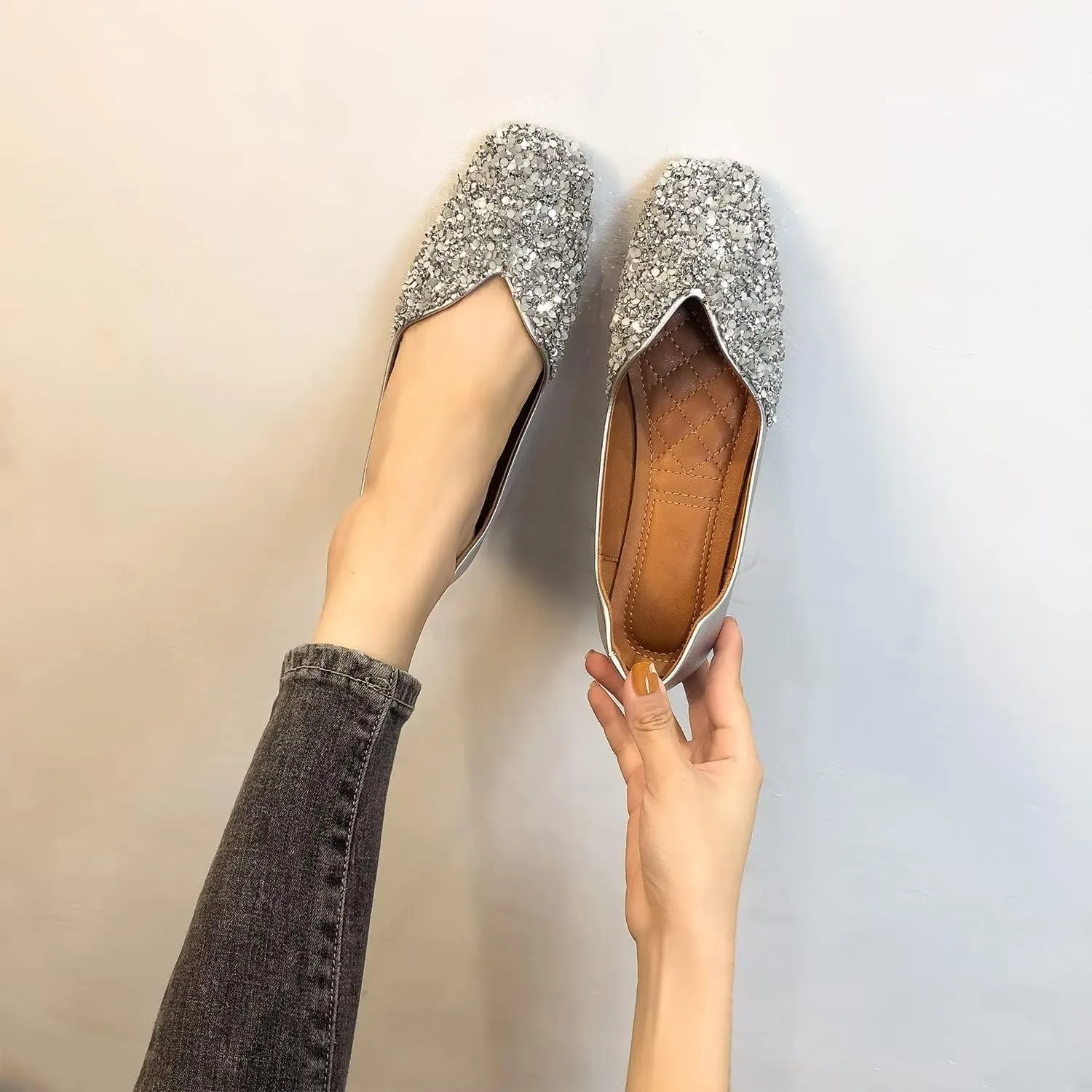 Hee grand Women Square Toe Crystals Shoes Glittering Rhinestone Wedding Dress Shoes Fashion Bridesmaid Shoes