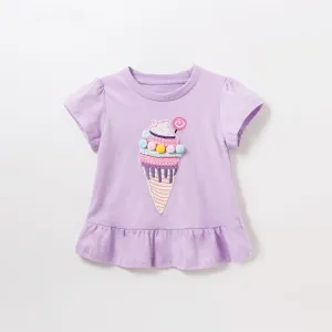 Ice Cream Cone Embroidered Patch Summer Tee