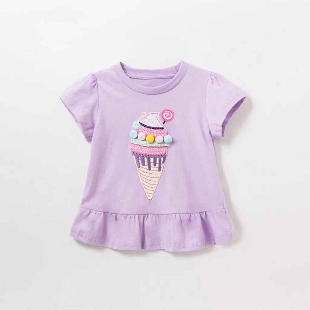Ice Cream Cone Embroidered Patch Summer Tee