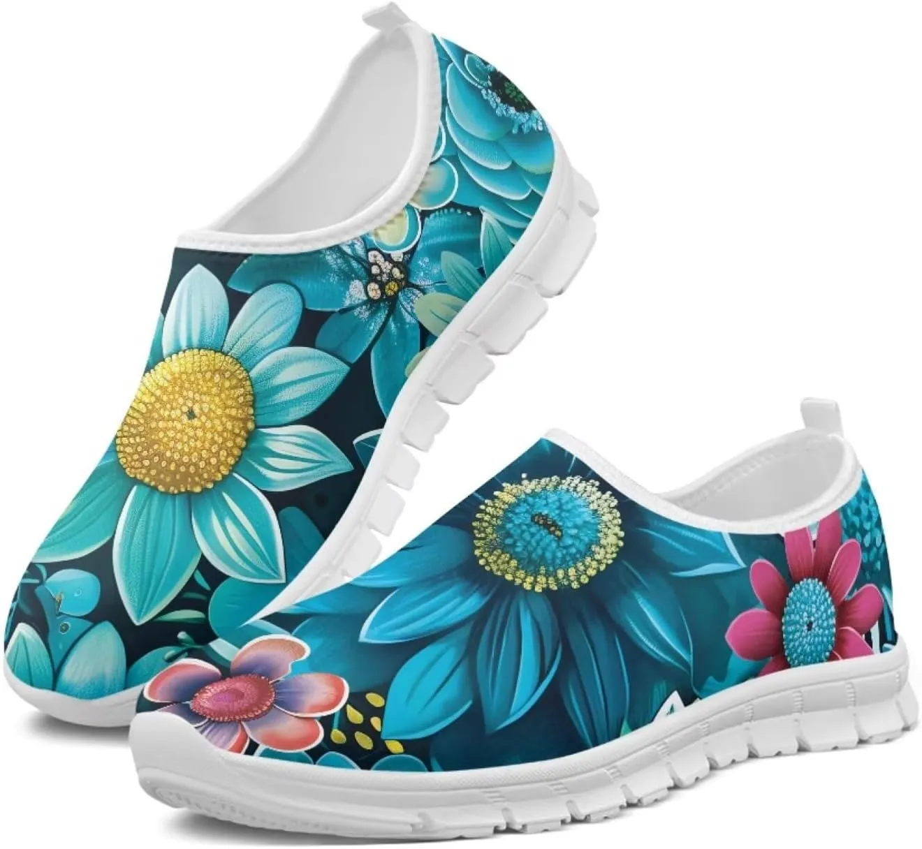 Jeiento Yellow Sunflowers Butterfly Loafers for Women Slip on Casual Walking Shoes