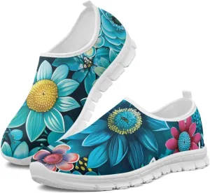 Jeiento Yellow Sunflowers Butterfly Loafers for Women Slip on Casual Walking Shoes