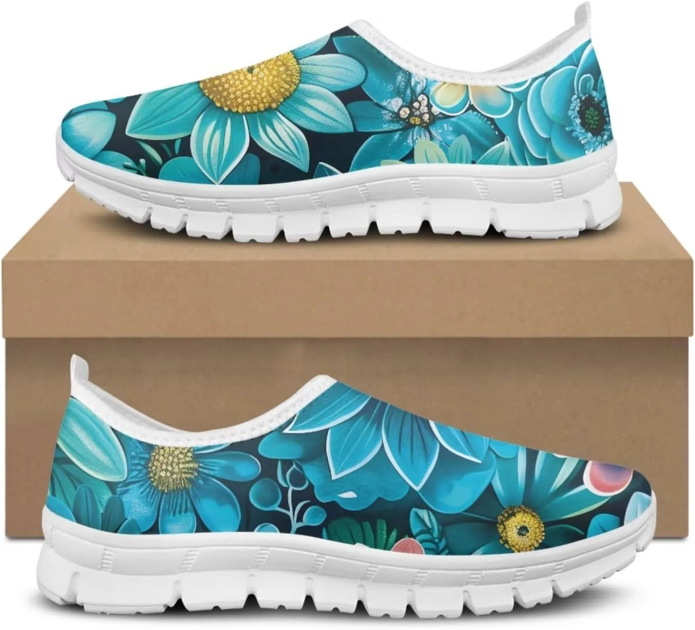 Jeiento Yellow Sunflowers Butterfly Loafers for Women Slip on Casual Walking Shoes