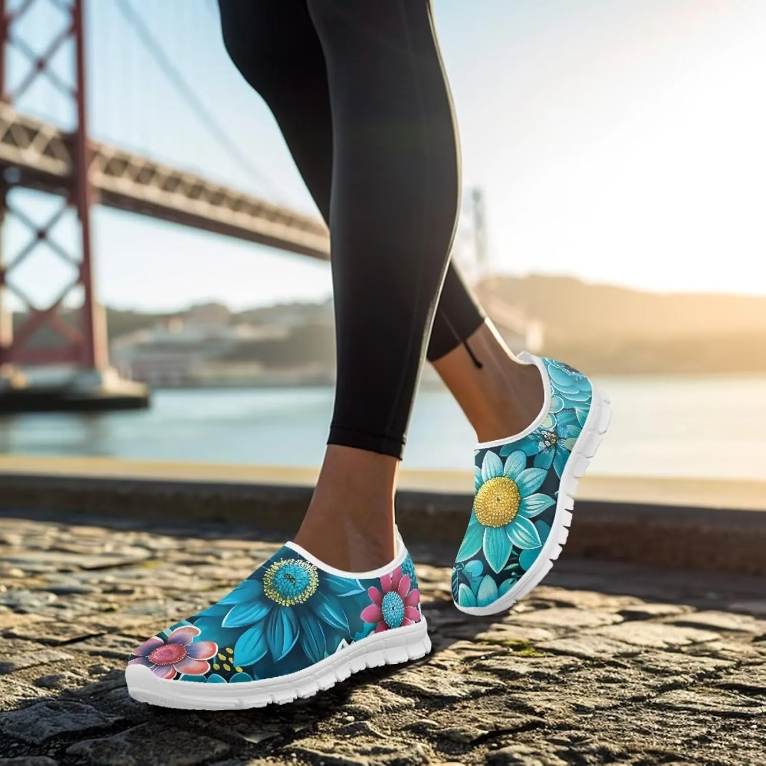 Jeiento Yellow Sunflowers Butterfly Loafers for Women Slip on Casual Walking Shoes