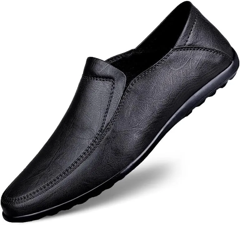 JIADELI Men's Loafers Shoes Solid Color Vegan Leather Loafers Slip Resistant Flat Heel Anti-Slip Party Slip-ons (Color : Black, Size : 6.5)