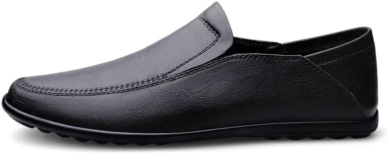 JIADELI Men's Loafers Shoes Solid Color Vegan Leather Loafers Slip Resistant Flat Heel Anti-Slip Party Slip-ons (Color : Black, Size : 6.5)