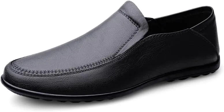 JIADELI Men's Loafers Shoes Solid Color Vegan Leather Loafers Slip Resistant Flat Heel Anti-Slip Party Slip-ons (Color : Black, Size : 6.5)