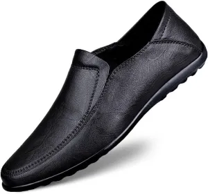 JIADELI Men's Loafers Shoes Solid Color Vegan Leather Loafers Slip Resistant Flat Heel Anti-Slip Party Slip-ons (Color : Black, Size : 6.5)