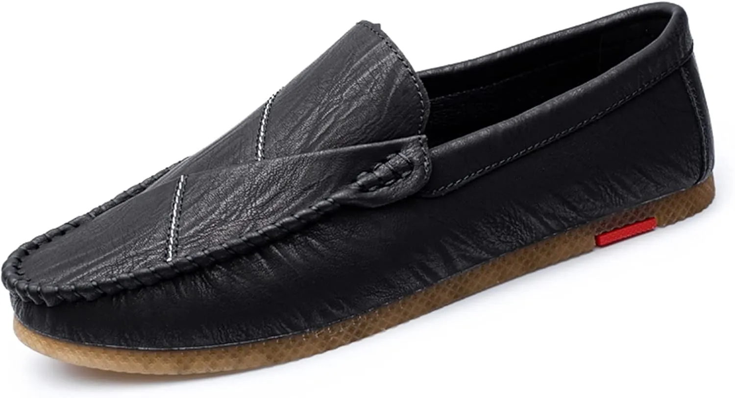 JIADELI Men's Loafers Shoes Vegan Leather Stitching Details Round Toe Flexible Flat Heel Slip Resistant Wedding Outdoor Slip-on