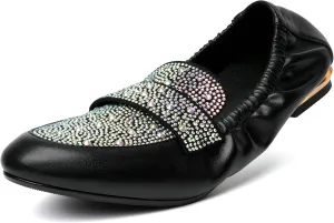 Joseywade Women's Ballet Flat Shoes Round Toe Slip On Rhinstone Walking Flats Cute Casual Low Comfort Soft Dress Shoes
