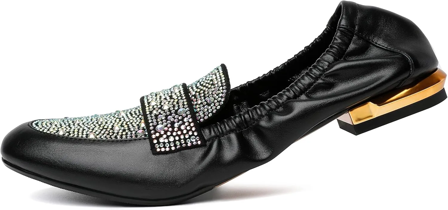 Joseywade Women's Ballet Flat Shoes Round Toe Slip On Rhinstone Walking Flats Cute Casual Low Comfort Soft Dress Shoes