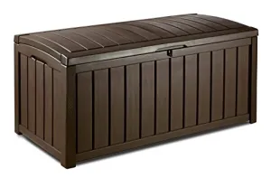 Keter Glenwood Plastic Deck Storage Container Box Outdoor Patio Furniture 101 Gal, Brown