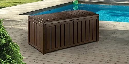 Keter Glenwood Plastic Deck Storage Container Box Outdoor Patio Furniture 101 Gal, Brown