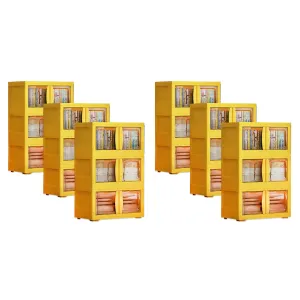 Kuber Industries (Set of 6) 3-Layer Double Door Almirah for Clothes - Collapsible & Foldable Dress Racks/Plastic Cupboard for Storage - Yellow