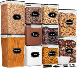 Large Airtight Food Storage Containers with Lids, 10 Pack Cereal Containers Storage Set - BPA Free Pantry Organizers and Storage
