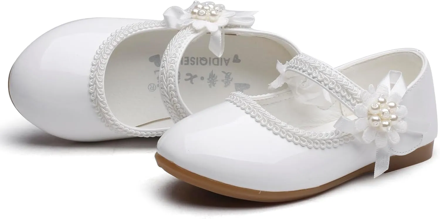 Little Flower Girls Shoes Soft Sole Round-Toe Dress Mary Jane Shoes Ballet Flats(Toddler/Little/Big Kid)