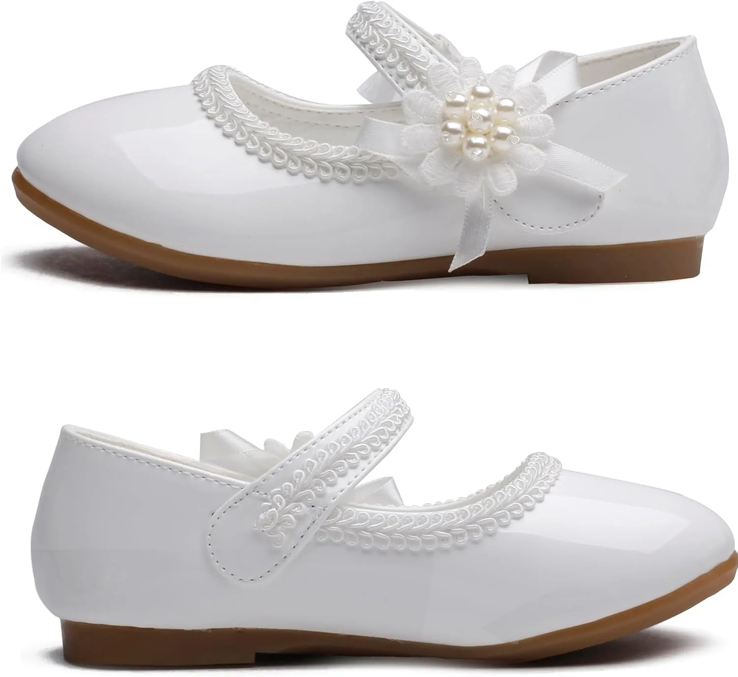 Little Flower Girls Shoes Soft Sole Round-Toe Dress Mary Jane Shoes Ballet Flats(Toddler/Little/Big Kid)