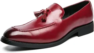 Loafers for Men Tassel Square Burnished Toe Loafer Shoes Vegan Leather Slip Resistant Comfortable Flat Heel Prom Outdoor Slip-ons