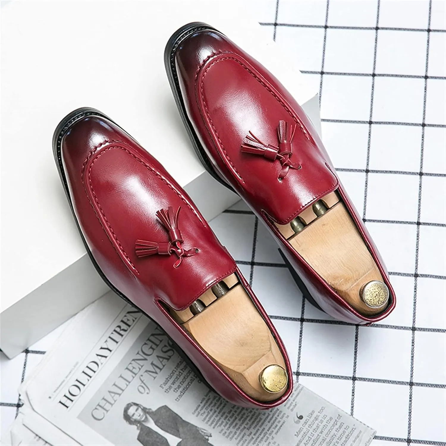 Loafers for Men Tassel Square Burnished Toe Loafer Shoes Vegan Leather Slip Resistant Comfortable Flat Heel Prom Outdoor Slip-ons