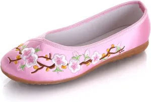 LUXINYU Women's Slip on Flats,Traditional Chinese Style Embroidered Round Toe Ballet Flats Shoes
