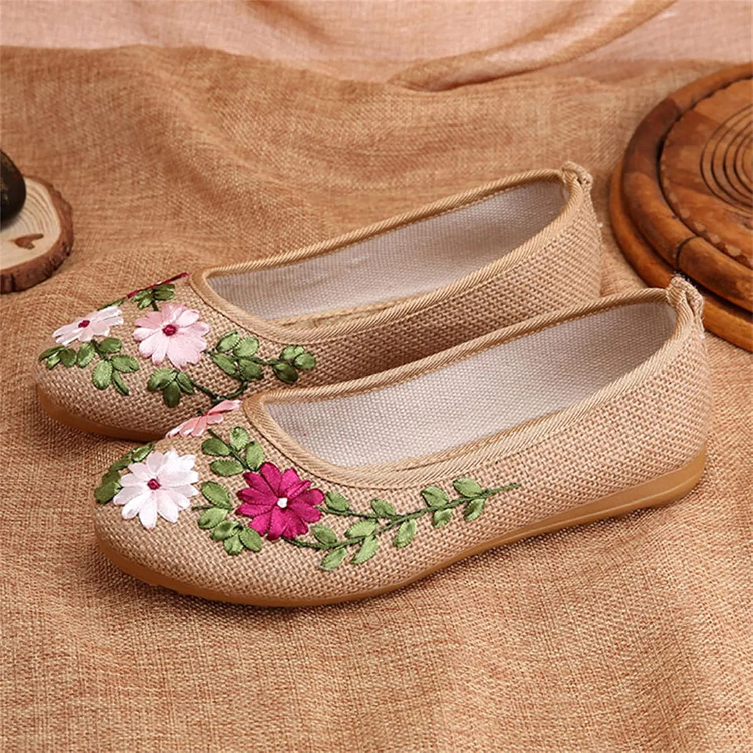LUXINYU Women's Slip on Flats,Traditional Chinese Style Embroidered Round Toe Ballet Flats Shoes