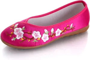 LUXINYU Women's Slip on Flats,Traditional Chinese Style Embroidered Round Toe Ballet Flats Shoes