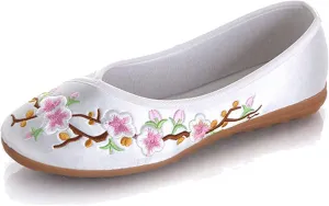 LUXINYU Women's Slip on Flats,Traditional Chinese Style Embroidered Round Toe Ballet Flats Shoes