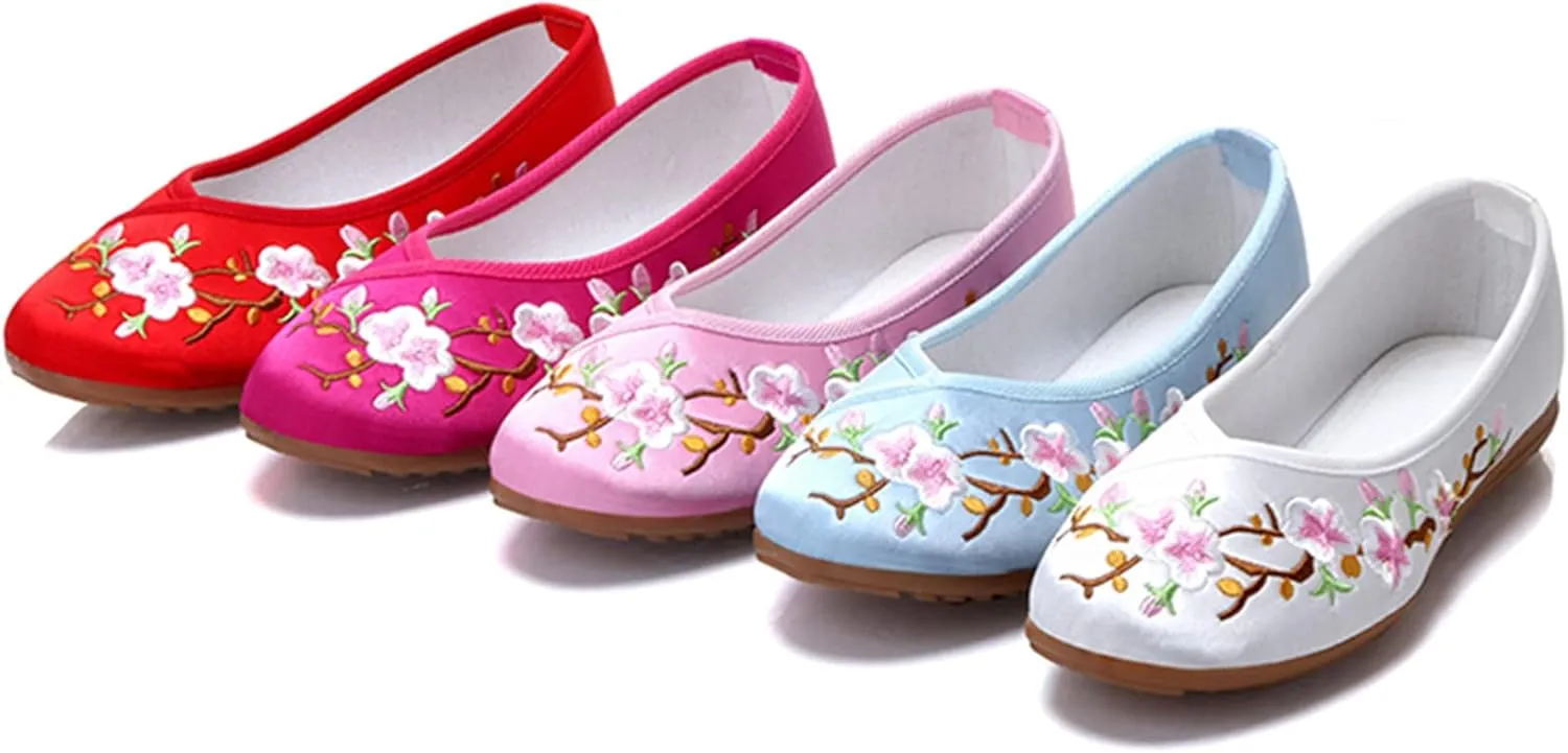 LUXINYU Women's Slip on Flats,Traditional Chinese Style Embroidered Round Toe Ballet Flats Shoes