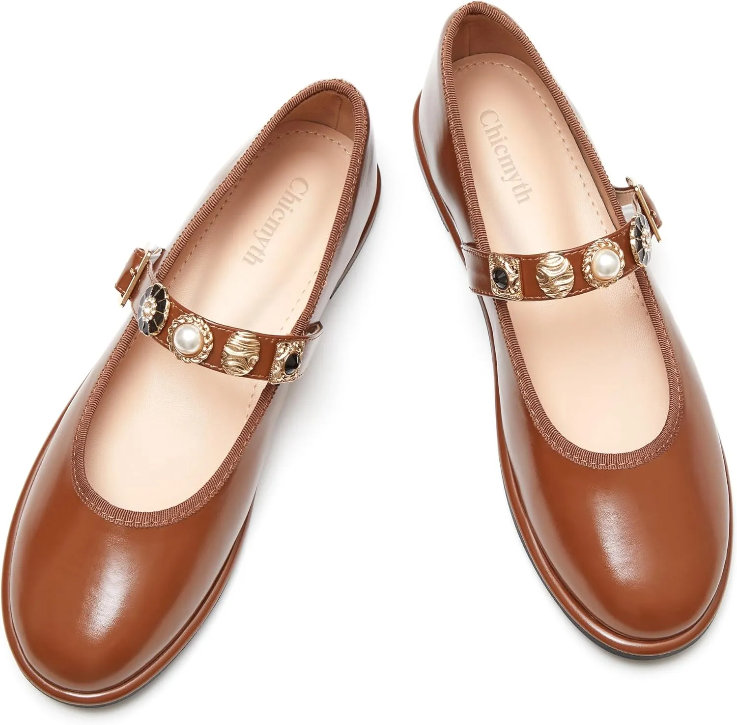 Mary Jane Flats;Round Toe Ballet Flat;Imitation Pearls;Strass & Metal