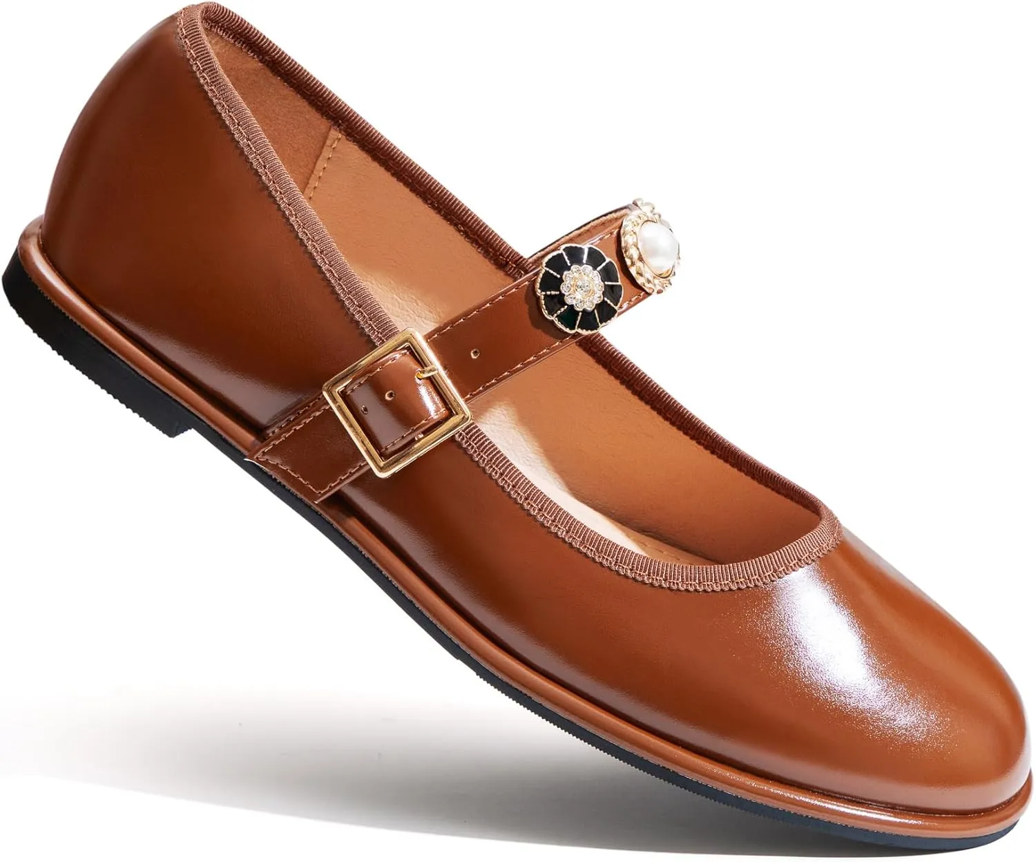 Mary Jane Flats;Round Toe Ballet Flat;Imitation Pearls;Strass & Metal