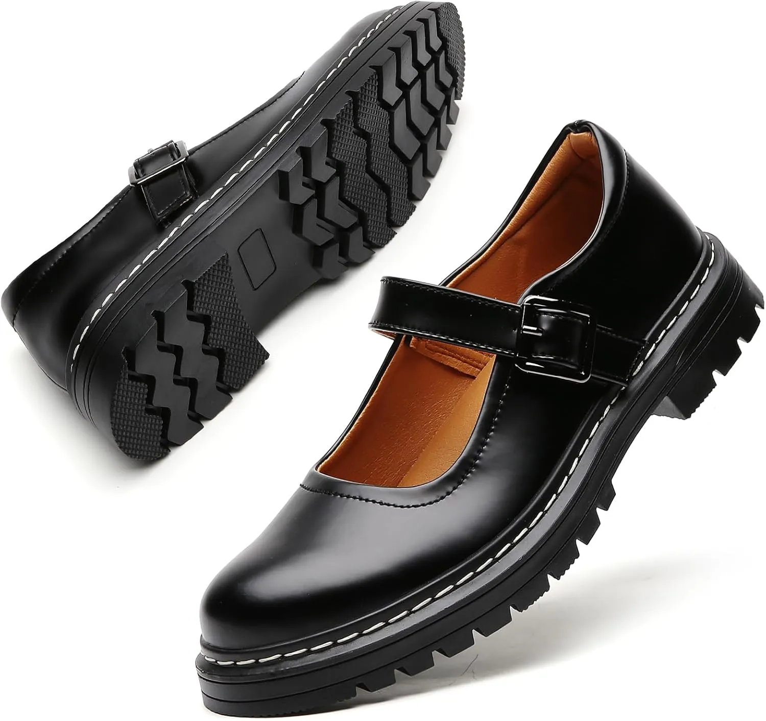 Mary Jane Shoes Women Platform Non-Slip Classics Round Toe Ankle Strap Comfort Casual Oxford Dress Work Mary Jane Flat Shoes