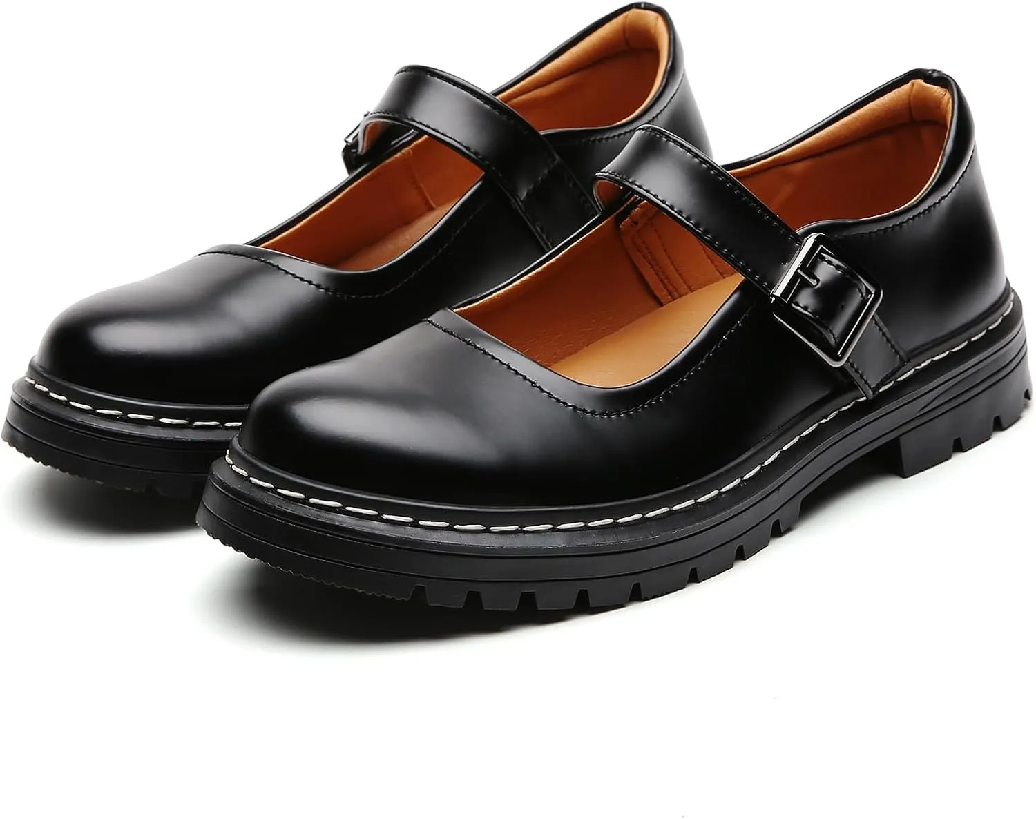 Mary Jane Shoes Women Platform Non-Slip Classics Round Toe Ankle Strap Comfort Casual Oxford Dress Work Mary Jane Flat Shoes