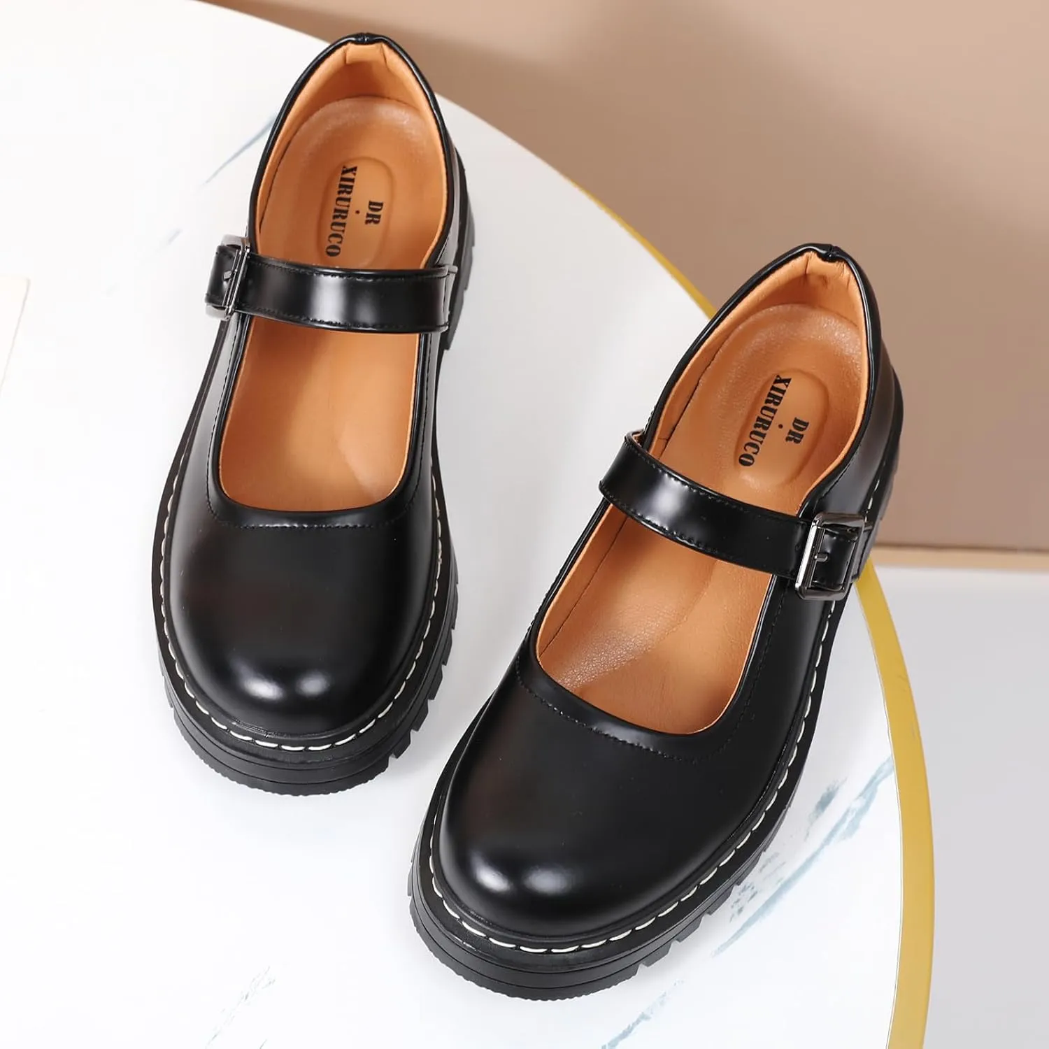 Mary Jane Shoes Women Platform Non-Slip Classics Round Toe Ankle Strap Comfort Casual Oxford Dress Work Mary Jane Flat Shoes