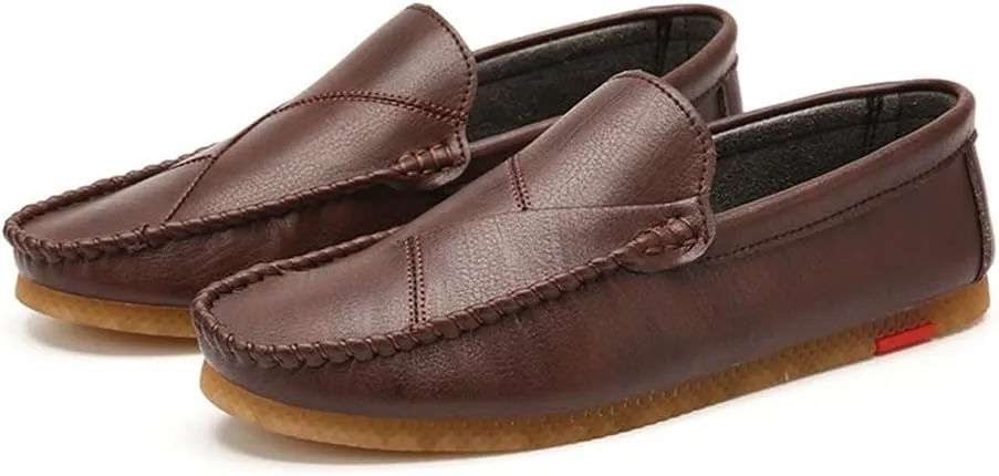Men's Loafers Vegan Leather Stitching Details Rubber Sole Round Toe Flat Heel Comfortable Slip Resistant Casual Slip-on