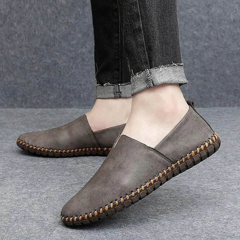 Men's Loafers Vegan Leather Stitching Details Smoking Shoes Comfortable Anti-Slip Flat Heel Party Prom Slip-on