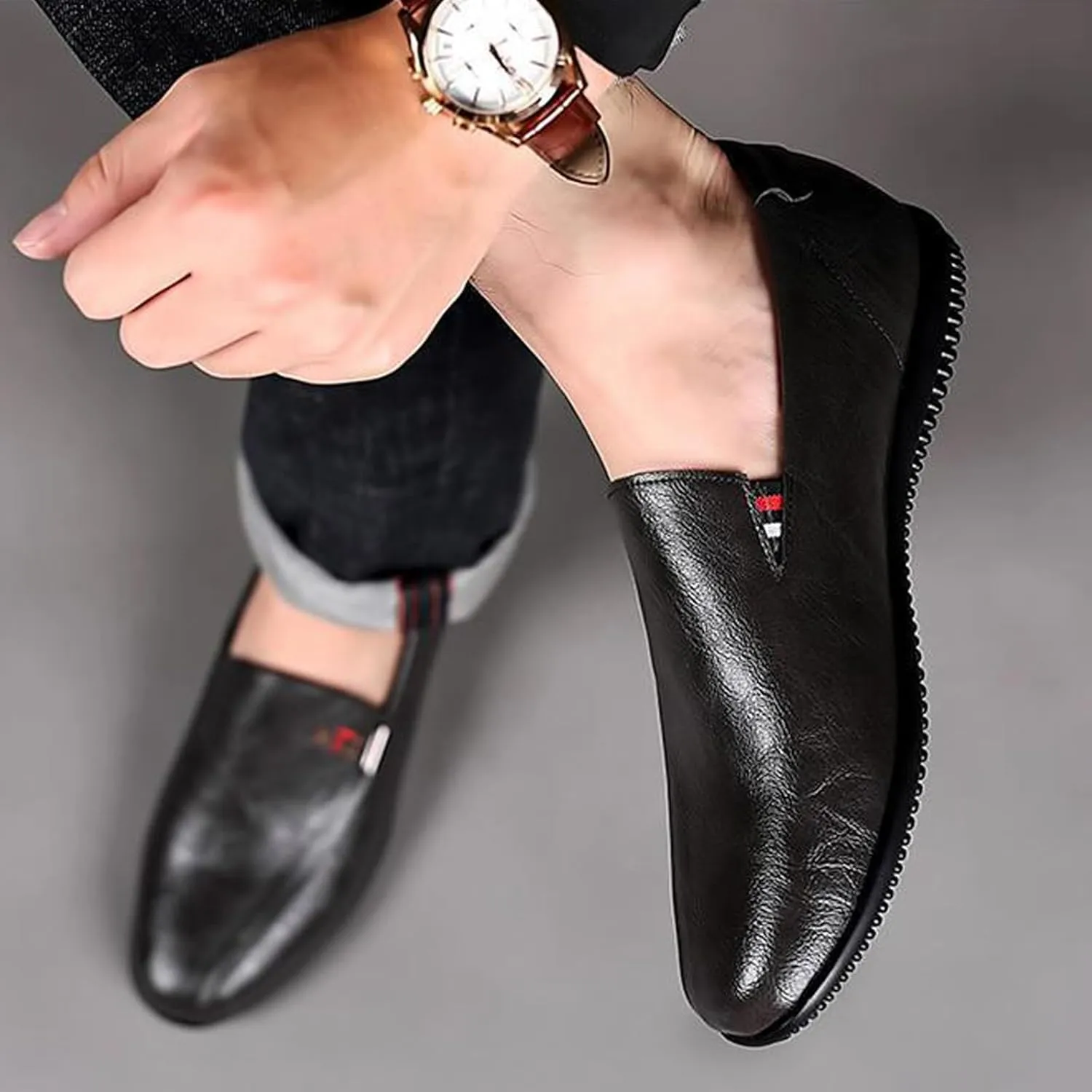 Men's Vegan Leather Slip On Loafers Fashion Comfortable Soft Sole Moccasin Boat Shoes Outdoor Casual Driving Walking Dress Flats for Business