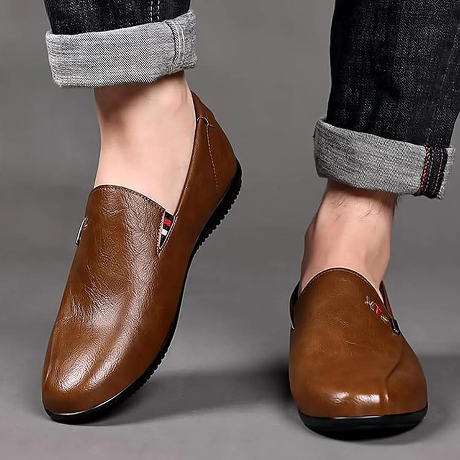 Men's Vegan Leather Slip On Loafers Fashion Comfortable Soft Sole Moccasin Boat Shoes Outdoor Casual Driving Walking Dress Flats for Business