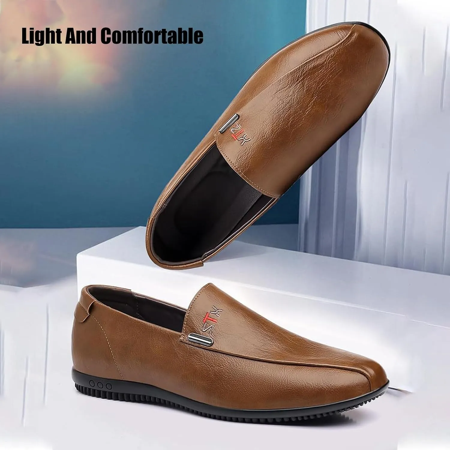 Men's Vegan Leather Slip On Loafers Fashion Comfortable Soft Sole Moccasin Boat Shoes Outdoor Casual Driving Walking Dress Flats for Business