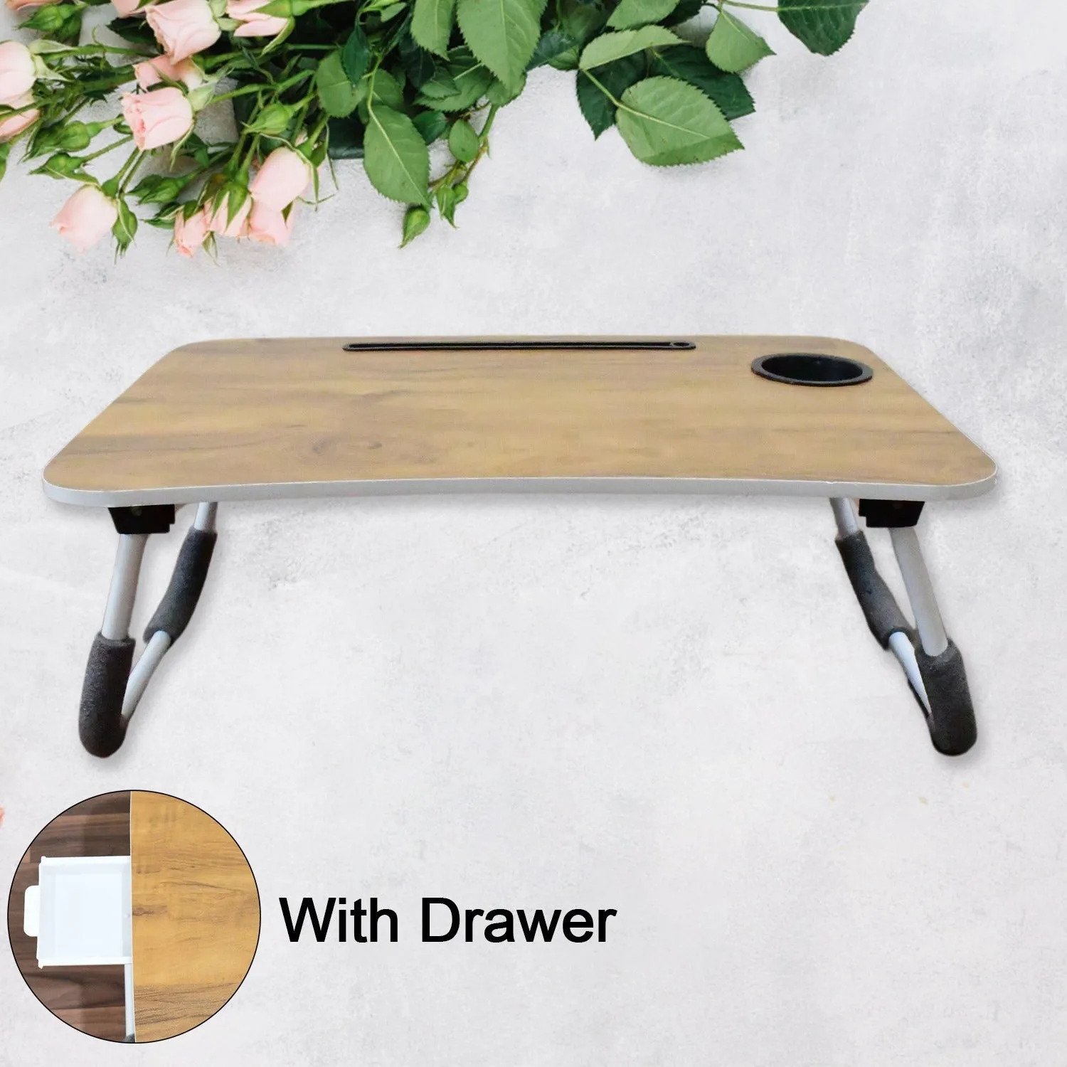 Multi-Purpose Laptop Desk for Study and Reading with Foldable, Cupholder & Drawer (1 Pc / Mix Plain Design / 5838 Cm)