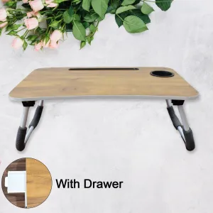Multi-Purpose Laptop Desk for Study and Reading with Foldable, Cupholder & Drawer (1 Pc / Mix Plain Design / 5838 Cm)