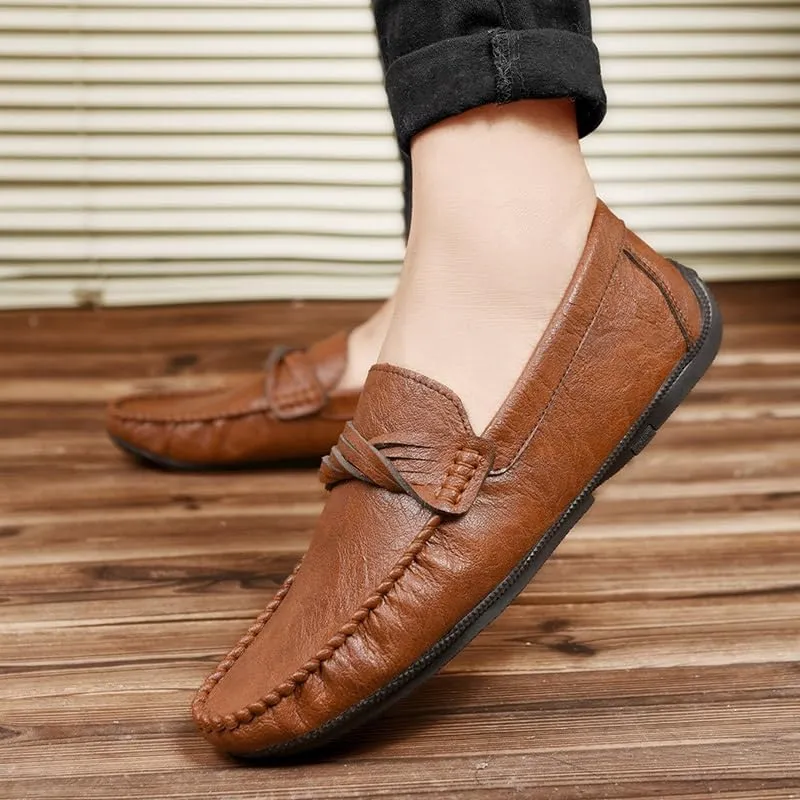 New Men's Loafers Round Toe Vegan Leather Loafer Shoes Flexible Flat Heel Slip Resistant Wedding Slip-ons