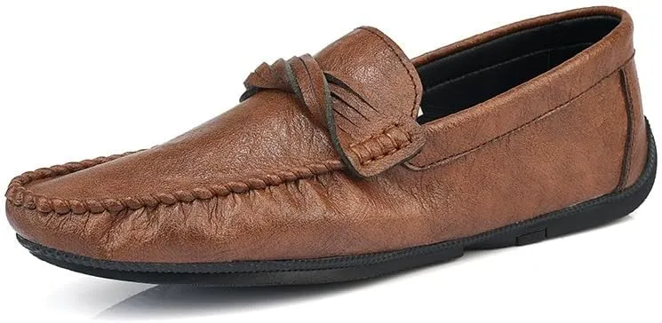 New Men's Loafers Round Toe Vegan Leather Loafer Shoes Flexible Flat Heel Slip Resistant Wedding Slip-ons