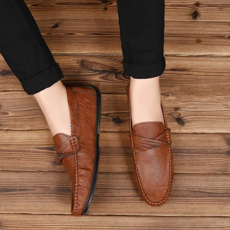 New Men's Loafers Round Toe Vegan Leather Loafer Shoes Flexible Flat Heel Slip Resistant Wedding Slip-ons