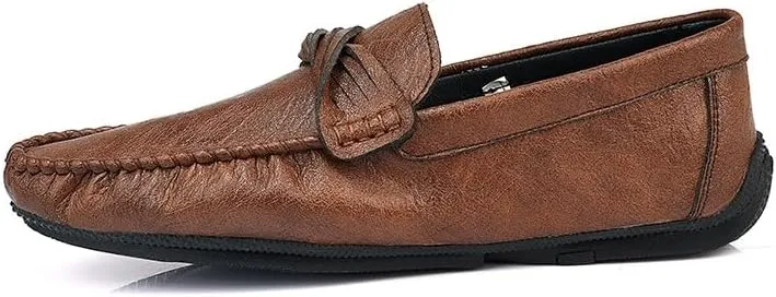 New Men's Loafers Round Toe Vegan Leather Loafer Shoes Flexible Flat Heel Slip Resistant Wedding Slip-ons