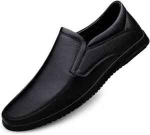 New Mens Loafers Shoe Solid Color Vegan Leather Slip Resistant Loafer Shoes Resistant Flat Heel Anti-Slip Outdoor Slip On